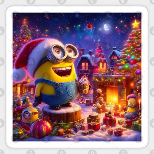 Merry Minions: Festive Christmas Art Prints Featuring Whimsical Minion Designs for a Joyful Holiday Celebration! Magnet by insaneLEDP